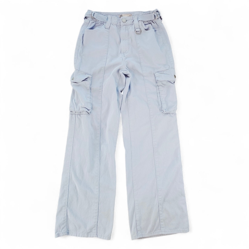 SO Light Blue High Rise Belted Cargo Pants Juniors Size S Utility Y2K Style